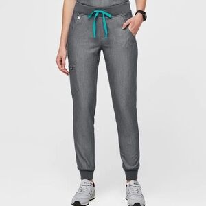 Figs Zamora Jogger Scrub Pants Graphite Gray with Teal Waist Tie Style#W18SW2005